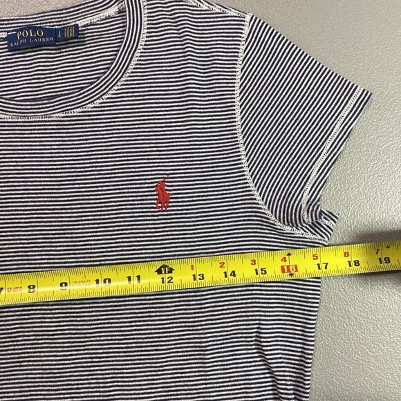 POLO RALPH LAUREN Blouse Red Pony Stripe Cap Sleeve Pullover Womens L Black - Picture 7 of 10